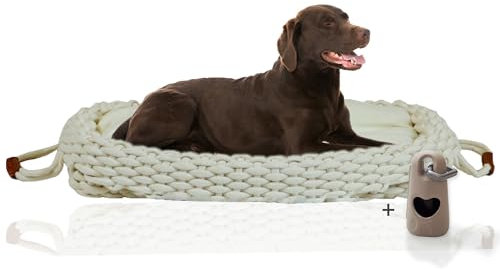 Rohrschneider Flauschiges Katzen- und Hundebett | Weiches Tierbett für Katzen und Hunde | Gemütlicher Schlafplatz für Haustiere | wollweiß mit Gassibeutel (Gr. L wollweiß)