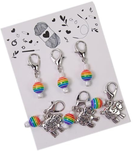 Strickideen für Schafe, Nähmarkierer zum Stricken - Bunte Regenbogen-Perlen-Häkelringe | 3 Stück abnehmbare Hebelverschluss-Stichmarkierung, Strick- und Häkelzubehör für die Herstellung von Bastelschm