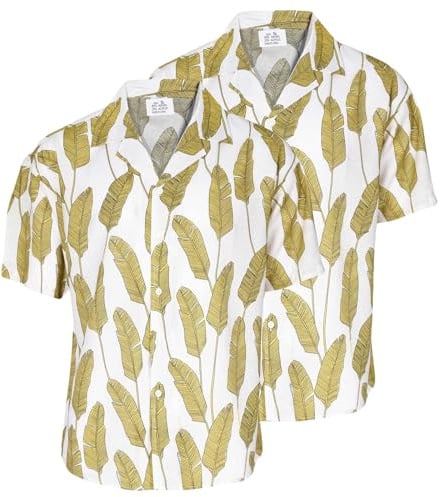 True Face Mens Hawaiian Shirt Slim FitLightweight Summer Men Palm Tree Fancy Printed Hawaii Casual Wear Top Yellow - C1 S