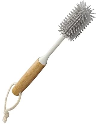 Spülbürste Set 31,5cm Flaschenbürste Silikon schonend und kratzfrei - Flexible Flaschenreiniger Bürste Bambus-Griff