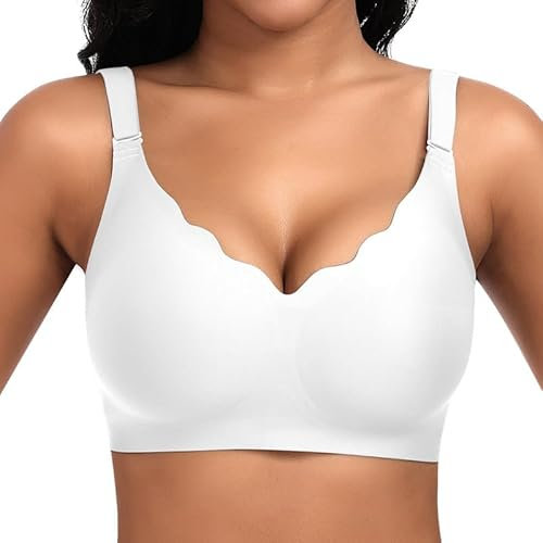 Jiuday BH Damen ohne Bügel Große Brüste Nahtloser Push Up BH Soft Bequemer Seamless Bra T Shirt Bügelloser Gepolstert Klassische Bralette (Weiß,XL)