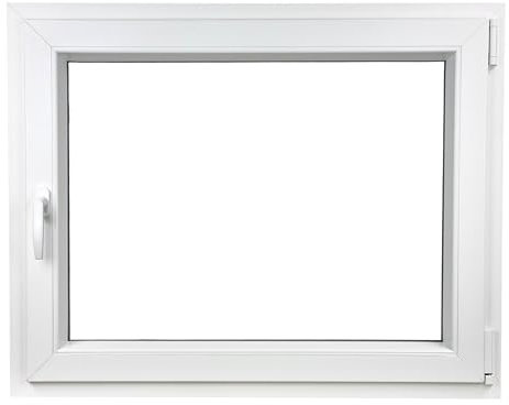 ALUCON Kellerfenster 800x600 mm – Fenster 80x60 cm – Kunststofffenster Innen Weiß/Außen Weiß – Flügelfenster DIN Rechts