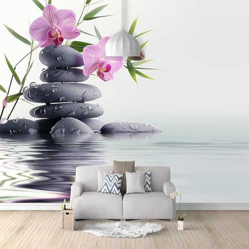 Vlies Tapeten Wandtapete Bunt, Landschaft Orchidee Bambus Wandposter, Extra Große Fototapete für Wohnzimmer & Schlafzimmer, 350x256cm Moderne Wandkunst
