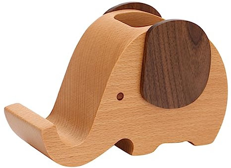 OSALADI Wooden Mobile Phone Holder Makeup Brush Case with Phone Stand Elephant Holder Desktop Mobile Pen Organizer Stand Cell with Pen