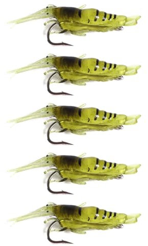 FOLANDO 5PCS Soft Plastic Shrimp Lure,Fishing Bait with Hooks Artificial Fishing Bait Fishing Lure Shrimp Prawn Bait Hook for Freshwater Saltwater 4cm/1.5g