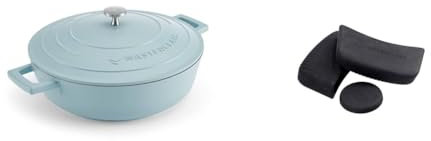 MasterClass 4L Blue Sky Shallow Casserole Dish with MasterClass Heat-Resistant Silicon Pan Handles and Lid Handle (3pc)