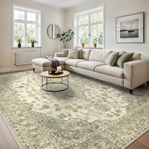 BEIMO Waschbarer Rutschfester Teppich 200x290 cm, Extra Großer Vintage Boho Stil, Leichte und Farbechte Matte, Strapazierfähiger Bodenläufer für Wohnzimmer, Esszimmer und Stark Beanspruchte Bereiche