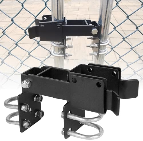 BiJun Chain Link Double Gate Latch for 1-1/4 Inch Gate Frames - Strong Arm Design with Padlock Holes,Chain Link Fence Latch for Ranch Fences & Yard Gates (Black)