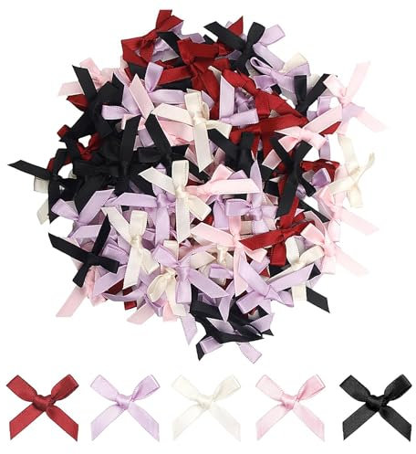 100 Stück Mini-Schleifen aus Bändern,mehrfarbige kleine Schleifen, winzige Deko-Schleifen aus Bändern,zum Binden von Geschenken, Haarspangen,Blumensträußen,Hochzeiten,Geburtstagen,Nähen, Scrapbooking