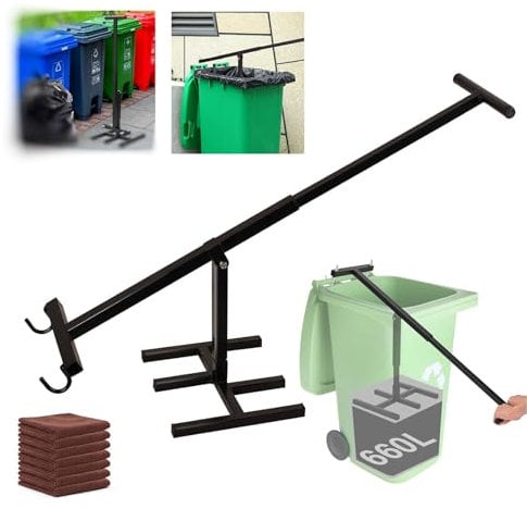 Manual trash compactor,Wastemate Bin Touchless Portable Wheelie Manual with Adjustable ortable Waste Recycling Hand Tool Handle Bin Iron Compacting Compactor for 120-660L Wheelie Bins