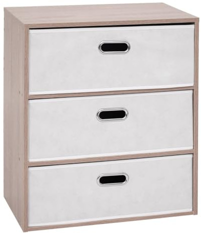 5 five simply smart 5Five – Dress UP Beige Kommode – 3 Schubladen – 50 x 30 x 60 cm – Funktionale Aufbewahrungsmöglichkeit, Schlafzimmerorganisation, stilvolles und praktisches Möbelstück