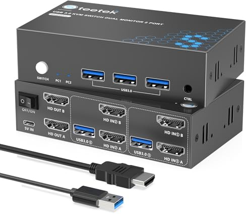 Switch KVM 8K@60Hz HDMI 2x1, 2 computer 1 monitor KVM Switch condividere 1 tastiera mouse, switch USB 3.0 con telecomando, HDCP 2.3, EDID, supporto doppio monitor per PC Mac Workstation