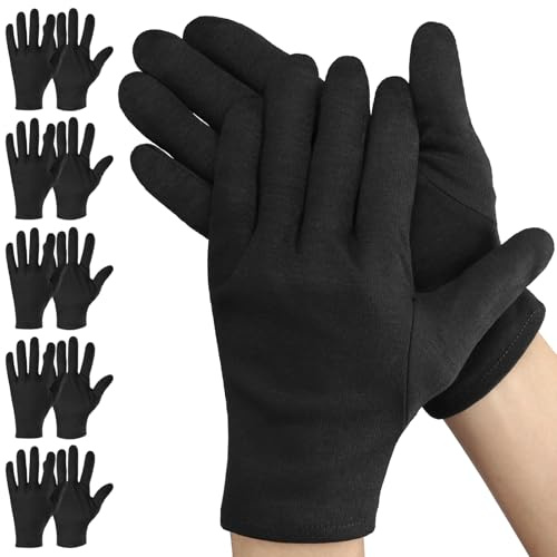 Einfa Handschuhe Baumwolle L - 10 Stück (5 Paar) 25cm Cotton Gloves Groß - Large Baumwollhandschuhe Schwarz - Arbeitshandschuhe Gartenarbeit Rezeptionisten