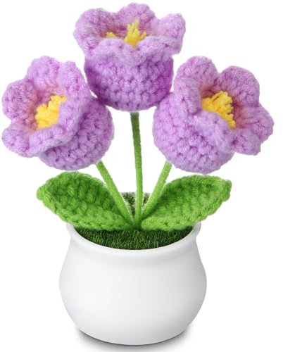 Vbepos Bouquet di fiori artificiali lavorati a maglia all'uncinetto, regalo ispiratore per donne, insegnanti, colleghi, mamma, sorella, amica, decorazione per la casa, viola