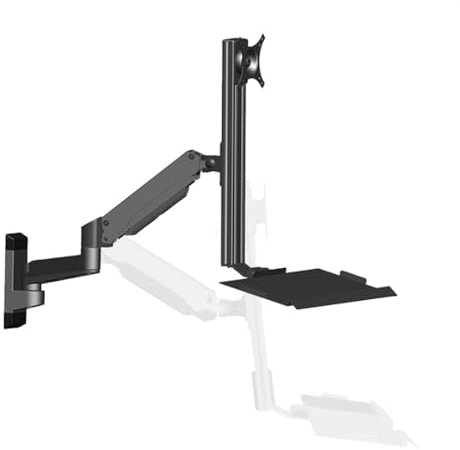Monitor Mount Desk, Industrial Wall Mount Monitor Arm with Foldable Keyboard Tray, Fits 32 Monitors, Stable and Adjustable(Black)