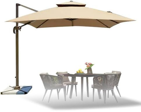 CZQGLYM Ombrellone da Giardino Decentrato 4x3m /3x3m/ 2.5 x2.5m,Rotazione a 360°,Protezione UPF 50+ Ombrellone da Spiaggia,Piscina Giardino Terrazzo Bar Ristorante (Khaki,3mx3m(9.8ft x 9.8ft))