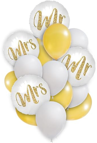 Ovanda 16 Stück Luftballons Hochzeit, Mr and Mrs Smith Ballons Hochzeit, Helium Ballon Folienballon Herzluftballons Hochzeits, Hochzeitsdeko Gartenparty Standesamt Deko