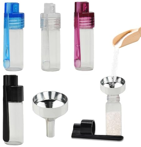 JYNXOR 4 Stück 51 mm Gewürzpulver Werkzeug mit Löffel Bullet Glas kleine Aufbewahrungsflasche mit Mikrotrichter, Glasvile mit Löffel,Mini Aufbewahrungsflasche für Outdoor, Camping, Reisen