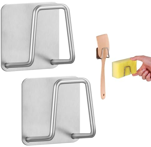 FJDRSIG 2 Pcs Stainless Steel Sponge Holder, Rustproof Sponge Holder for Kitchen Sink,Durable Self-Adhesive Sink Sponges Holders,Kitchen Accessories for Household Storage and Draining