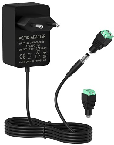 12V 2A Netzteil,RENGOGA 100-240V AC Adapter Netzteil mit 2 DC-Stecker,1.5 Meter Kabel,12V Steckers Netzadapter Kompatibel mit LED-Licht,Transformator,Externe Festplatte, Router, Radio,CCTV Kamera