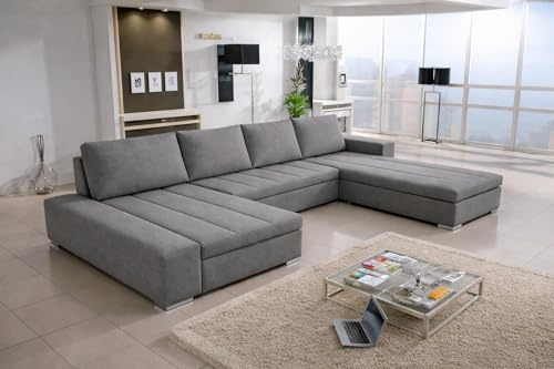 Wohnideebilder Wohnlandschaft Ecksofa Verona U-Form Sofa, 387 cm Breite, Sammt Material, mit Schlaffunktion und Bettkasten, Krono 15, Rechts