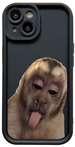 Funny Sticking Out Tongue Monkey Phone Case for iPhone 14, Black | Soft TPU, Slim Fit, Anti-Slip, Non-slip Grip, Shockproof Protective,Raised Edges for Screen & Lens, for Women Men