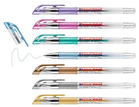 edding 2185 Gelroller - gold, silber, kupfer, blau, gün, violett, pink - 7er-Set - 0,7 mm - Gelstifte zum Schreiben, Malen, Mandala, Bulletjournal - Gelschreiber, Gelmalstifte