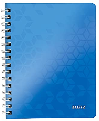 Leitz WOW Collegeblock A5 kariert, 160 Seiten, 80 Blatt FSC-zertifiziertes Papier 80 g/m², Doppelspiralbindung, PP-Einband, Notizbuch mit Sichthülle und Lineal, Für Büro oder Schule, Blau, 46410036