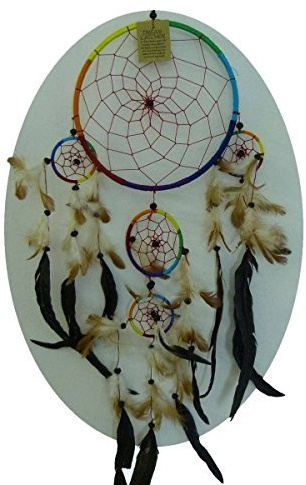 Simandra Original handgefertigter Traumfänger – hängender Dreamcatcher aus natürlichen Materialien handgefertigt ca. 80 cm lang, Durchmesser größter Ring 32 cm