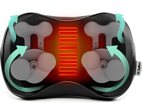 Zyllion Shiatsu Back and Neck Massager - 3D Kneading Massage Pillow with Heat and 8 Rotating Nodes for Muscle Pain Relief, Office, Chair and Car - Black (ZMA-25)