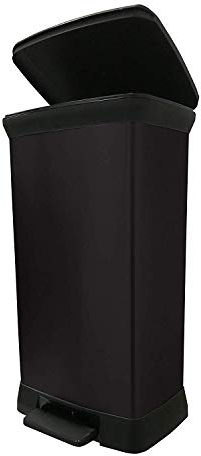 Curver Metal Effect Pedal Touch Soft Close Deco Bin, Black, 50 Litre, 39 x 29 x 72 cm