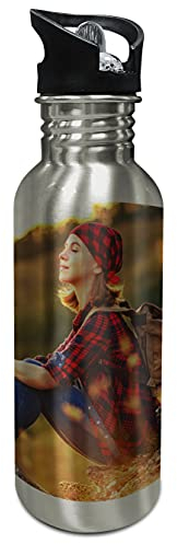 LolaPix Botella personalizada. Botella acero inoxidable con foto. Botella agua. Water Bottle. Cantimplora. Libre BPA. 600ml. STRAW STOP COLOR PLATA