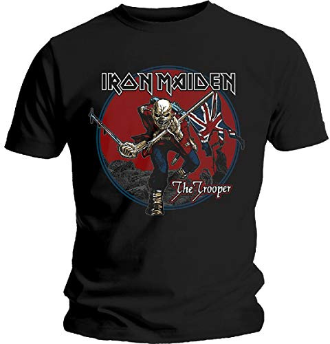 Iron Maiden T Shirt Trooper Red Sky Band Logo Official Mens Black XL