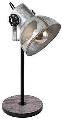 EGLO Tischlampe Barnstaple, 1 flammige Vintage Tischleuchte im Industrial Design, Retro Nachttischlampe aus Stahl im Zink Used-Look, Holz, Rostoptik, schwarz, Fassung: E27, inkl. Schalter
