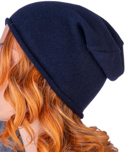 Cashmere Zone – Damenhut 100% Kaschmir, Weiche und warme Kopfbedeckung, Modischer Damenhut für Herbst und Winter, Luxuriöse Kaschmir Mütze (blau)