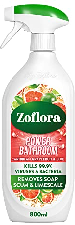 Zoflora Caribbean Grapefruit & Lime Power Bathroom Cleaner, 1 x 800ml, Removes Soap Scum & Limescale, Antibacterial Multi-Surface Bathroom Spray, Kills 99.9% of Bacteria & Viruses