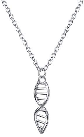 EVER FAITH DNA Halskette für Damen 925 Sterling Silber/Doppelhelix Anhänger/Biologische Symbol Schmuck/Biologie Molekülkette 18 