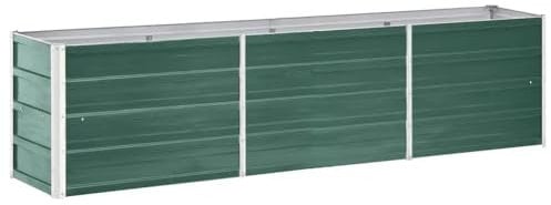 vidaXL Letto Rialzato per Giardino Fioriera Alta Fondo Aperto Cura Piante Fiori Orto Cassetta Vaso Giardinaggio in Acciaio Zincato 240x40x45 cm Verde