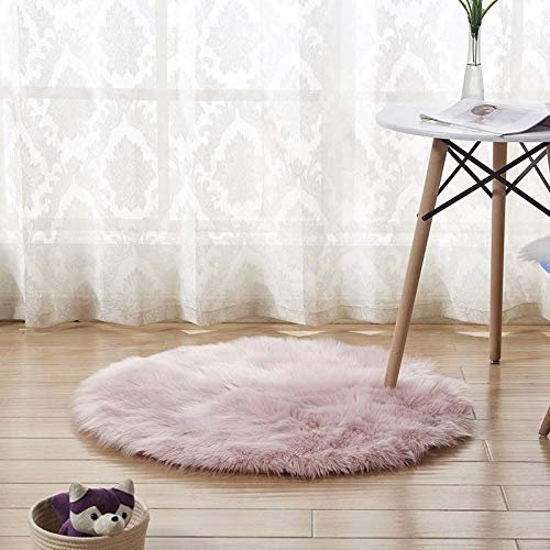 YIWOYI Tapis rond en fausse fourrure de mouton synthétique doux et soyeux - Blanc - Tapis de chevet - Grand format (rose, 130 cm)