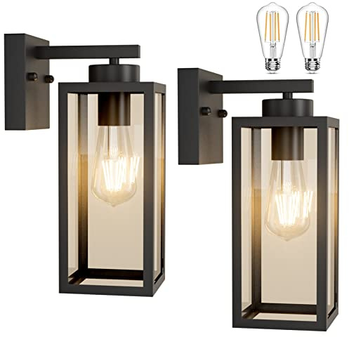 Tipace Außenwandlaterne, 2 Stück, schwarze Außenwandleuchte mit klarem Glasschirm, Wandhalterung, Lichter für Eingang, Veranda, Tür (2700 K E26 Leuchtmittel im Lieferumfang enthalten)
