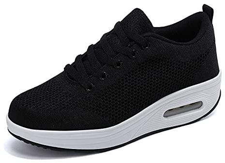 Donna Sneaker Scarpe Dimagranti Scarpe da Ginnastica Casual Tennis Piattaforma Running Sneakers Fitness Sportive Zeppa Outdoor Scarpe Passeggio Nero D 37EU