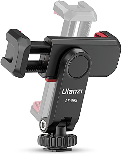 ULANZI ST-06S Kamera-Handy-Blitzschuh-Halter, Stativ-Halterung, Adapter, 2 Zubehörschuh-Handy-Clips, 360 Grad drehbar, Smartphone-Klemme, kompatibel für iPhone, Android, Canon, DJI Zhiyun Gimbals
