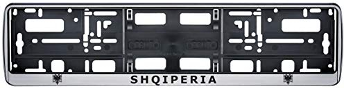 Auto Kennzeichenhalter in der Farbe Silber/Schwarz Nummernschildhalterung Auto, Nummernschildhalter Albanien Adler albanische V1 Fahne Flagge 2 Stück