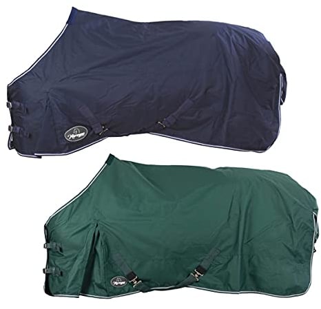 Marengos - Regendecke 600D Comfort – Pferdedecke mit Innenfutter – ideal als Weidedecke – wasserdicht & atmungsaktiv – mit Kreuzgurten, Gehfalten & Schweiflatz – Tannengrün – 155cm