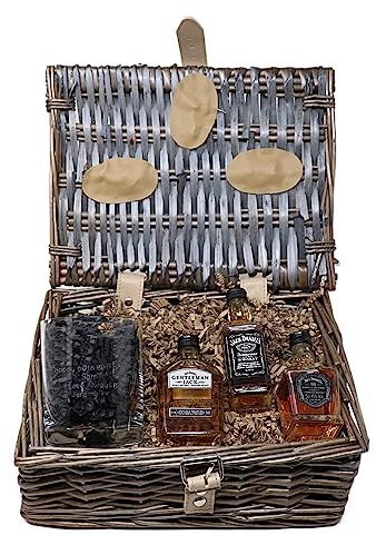 Personalised JD Premium Alcohol Gift Hamper Basket with Engraved Glass Gift Set For Dad & Grandad on his Birthday & Christmas | 40th Birthday Gift | 40% vol