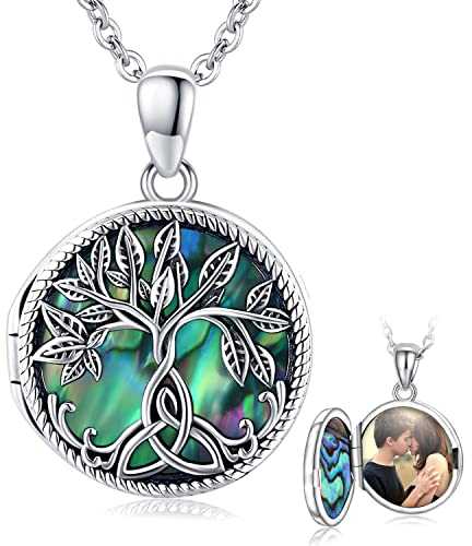 Medaillon Zum öffnen für Bilder, Baum des Lebens Medaillon Kette 925 Sterling Silber Anhänger, Amulett zum öffnen für Bilder Foto Amulett Halskette Valentinstag Damen/Mädchen