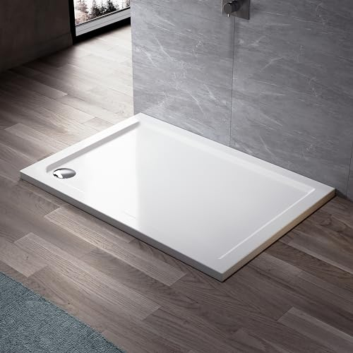 ELEGANT Rectangular 1200 x 760 x 40mm Stone Tray for Shower Enclosure Cubicle with Waste Trap