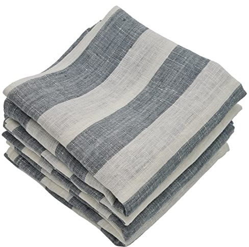 Marc Oliver Leinenstoff-Servietten, gestreift, Weiß, Grau, 4 Stück, 50.8x50.8 cm, Stonewashed Serviette, vollständig genähter Saum, waschbar, wiederverwendbar für Esstisch, Küche, Party, Restaurant