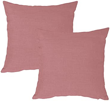 Haus und Deko Kissenbezug 40x40 cm Altrosa Leinen-Optik 2er Set Kissenbezüge einfarbig für Schlafzimmer Wohnzimmer Kissenhülle versteckter Reißverschluss Dekoratives Sofakissen