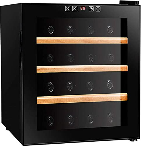 HSRG Cantinetta per Vini, 16 Bottiglie di Vino, Frigorifero per Bevande, Armadietto con Porta in Vetro, Temperatura Touch Digitale 11-18°C, per Vino E Bevande - Nero